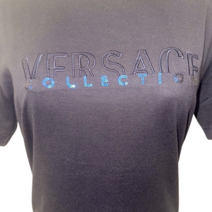 Versace Men's Black Embroidered Graphic Logo T-Shirt Size M